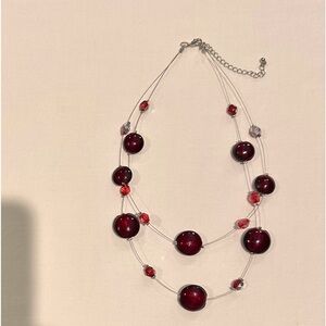Blood Red Bead‎ Necklace with Silver